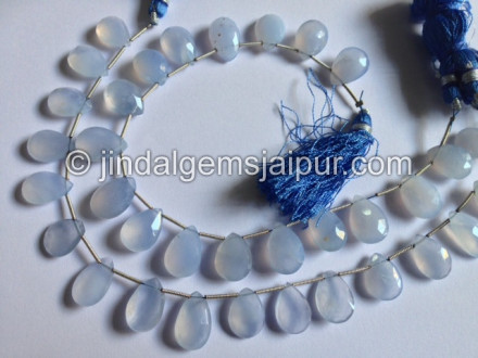 Natural Blue Chalcedony Faceted Pear Beads